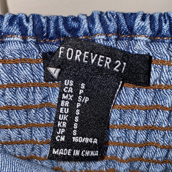 Forever 21 Small Denim Bodycon Mini Dress Ruffled Hem - Picture 2 of 13